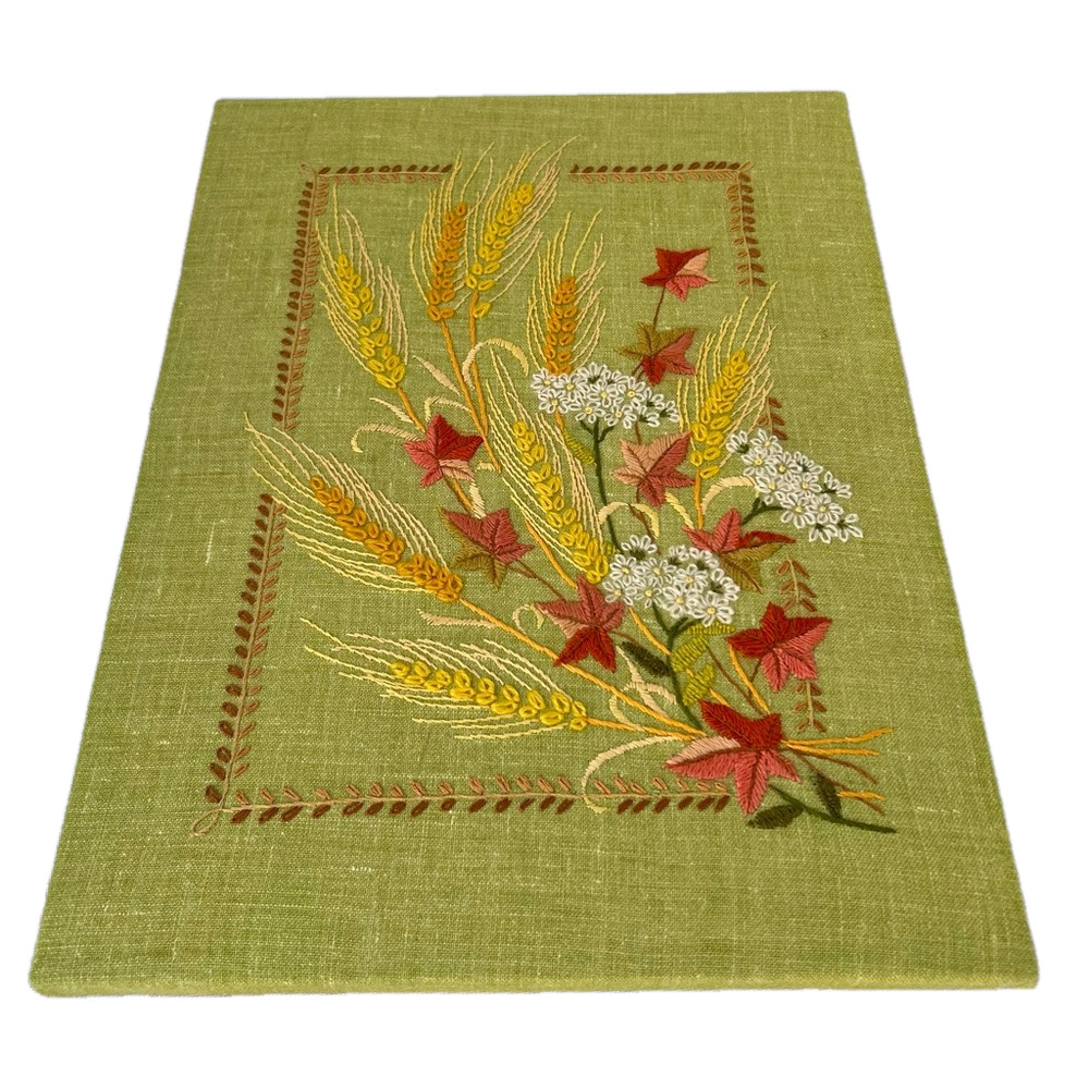 Vintage Leewards Kit Embroidered Crewel Wheat Floral Art Hand Made Green - Picture 3 of 9